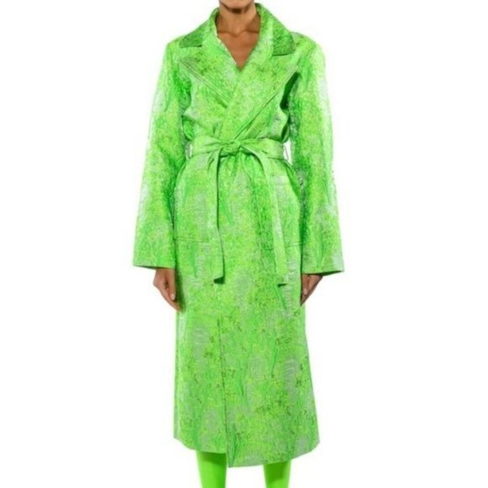 Callie Culture Clash: Neon Tapestry Classic Brocade Trench Coat - Picture 2 of 10